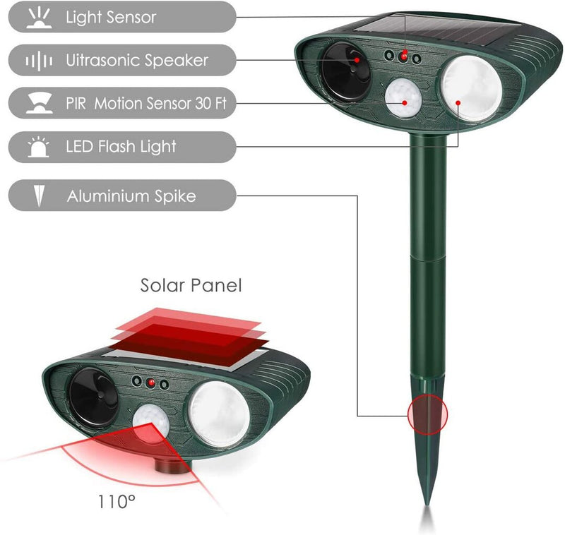 2 PCS Dog Outdoor Ultrasonic Repeller, Solar Powered Ultrasonic dog & Pest Repellent Backyard