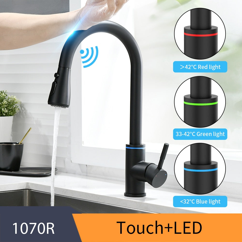 Kitchen Smart Touch Faucets Control, Pull Out Spout Sprayer Single Handle Sink Faucet
