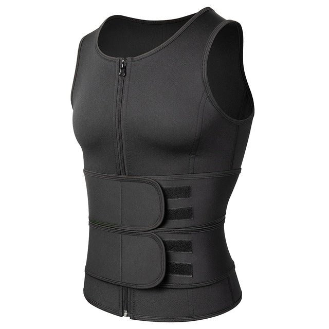 Men's Neoprene Sauna Vest, Suit Zipper Waist Trainer Vest Tank Top Trimmer Body Shaper with Two Belt