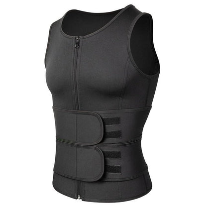 Men's Neoprene Sauna Vest, Suit Zipper Waist Trainer Vest Tank Top Trimmer Body Shaper with Two Belt
