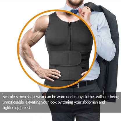 Men's Neoprene Sauna Vest, Suit Zipper Waist Trainer Vest Tank Top Trimmer Body Shaper with Two Belt