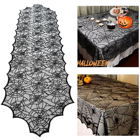 Halloween partyblack lace spider web tablecloth Indoor decoration Table Fireplace Scarf Stove