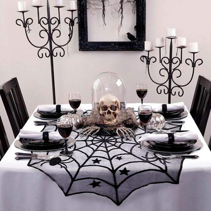 Halloween partyblack lace spider web tablecloth Indoor decoration Table Fireplace Scarf Stove
