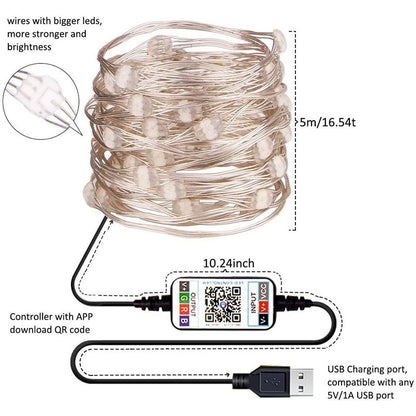 Christmas Tree LED String Lights With Cellphone App Remote Control, Waterproof Xmas Tree Decoration Indoor & Outdoor control Copper Wire