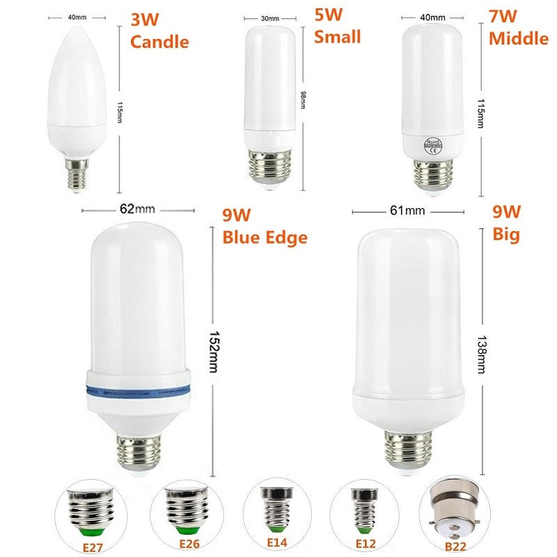 Led Flame Light Bulb With Gravity Sensor, Dynamic Flame Effect Fire Light Bulb E27 E26 E14 E12 LED Corn Bulb lamp