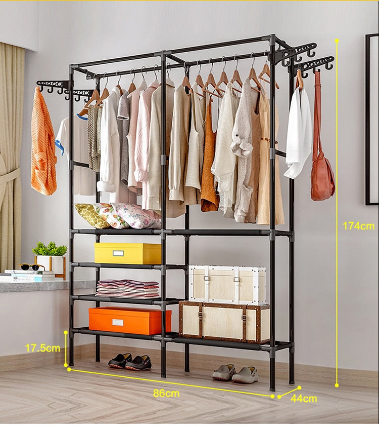 Freestanding Large Closet Rack Garment Shelf Clothes Hanger Coat Rack Floor Hanger Storage Wardrobe Clothing Drying Racks Porte white + black