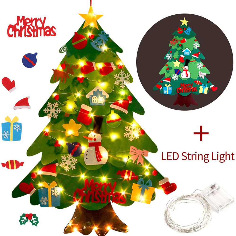 DIY Kid Felt First Christmas Tree for Toddlers - Best Kid Gift For Children Door Wall Hanging Decoration - Led Xmas Tree