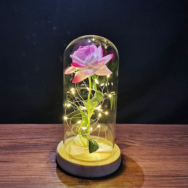 Galaxy Rose, Glass Rose, Enchanted Galaxy Rose In A Glass Dome, Beauty and the Beast Rose, Glowing Led Rose,