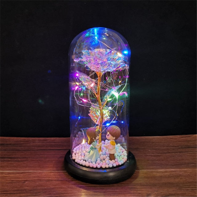 Galaxy Rose, Glass Rose, Enchanted Galaxy Rose In A Glass Dome, Beauty and the Beast Rose, Glowing Led Rose,