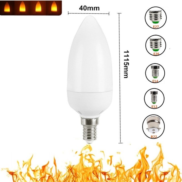 Led Flame Light Bulb With Gravity Sensor, Dynamic Flame Effect Fire Light Bulb E27 E26 E14 E12 LED Corn Bulb lamp