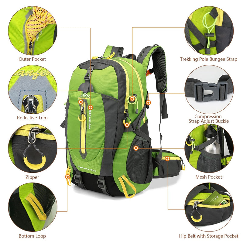 Outdoor Waterproof Backpack 40L, Dry Climbing Bag For Camping, Hiking Kayaking- For Women & Men