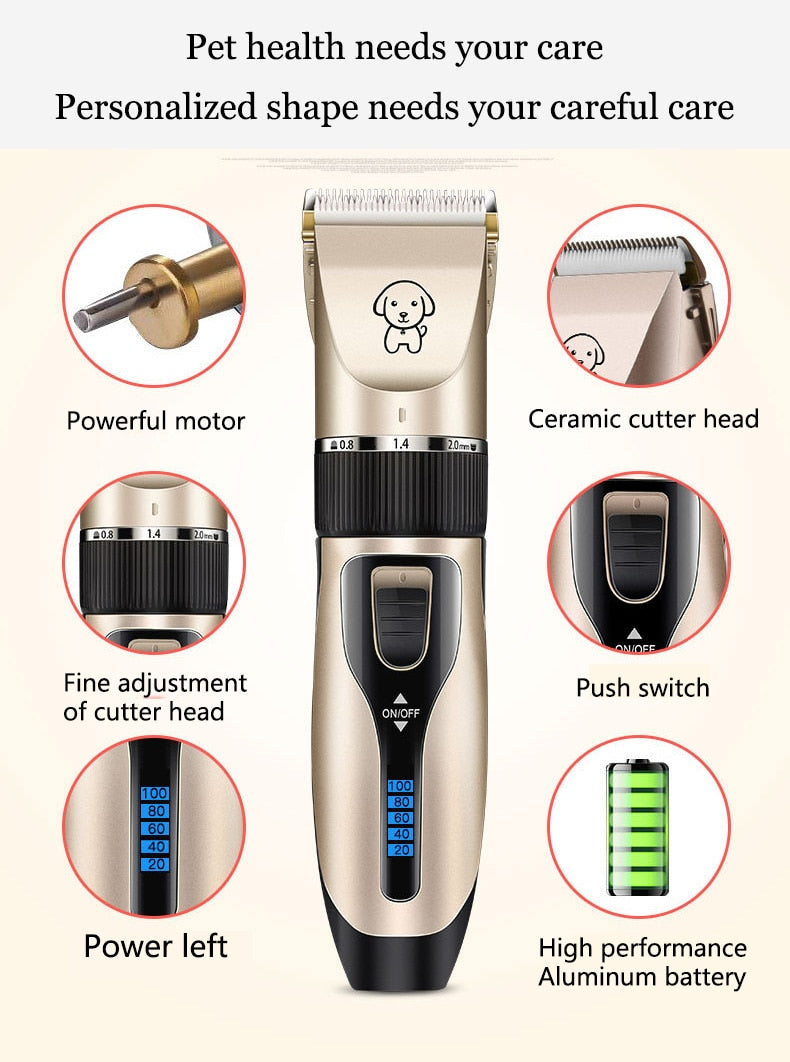 Rechargeable Pet Hair Clippers For Dogs Puppy- Cordless Grooming Shaver Set, Noisless Electric Hair Trimmer For Cats, kids, Dogs, Rabbit & Horse