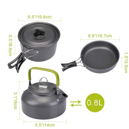 Camping Cookware Set Kit, Aluminum Outdoor Cooking pots and pans, backpacking Hiking adventure camp cook set