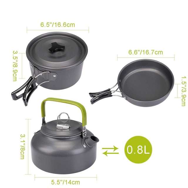 Camping Cookware Set Kit, Aluminum Outdoor Cooking pots and pans, backpacking Hiking adventure camp cook set