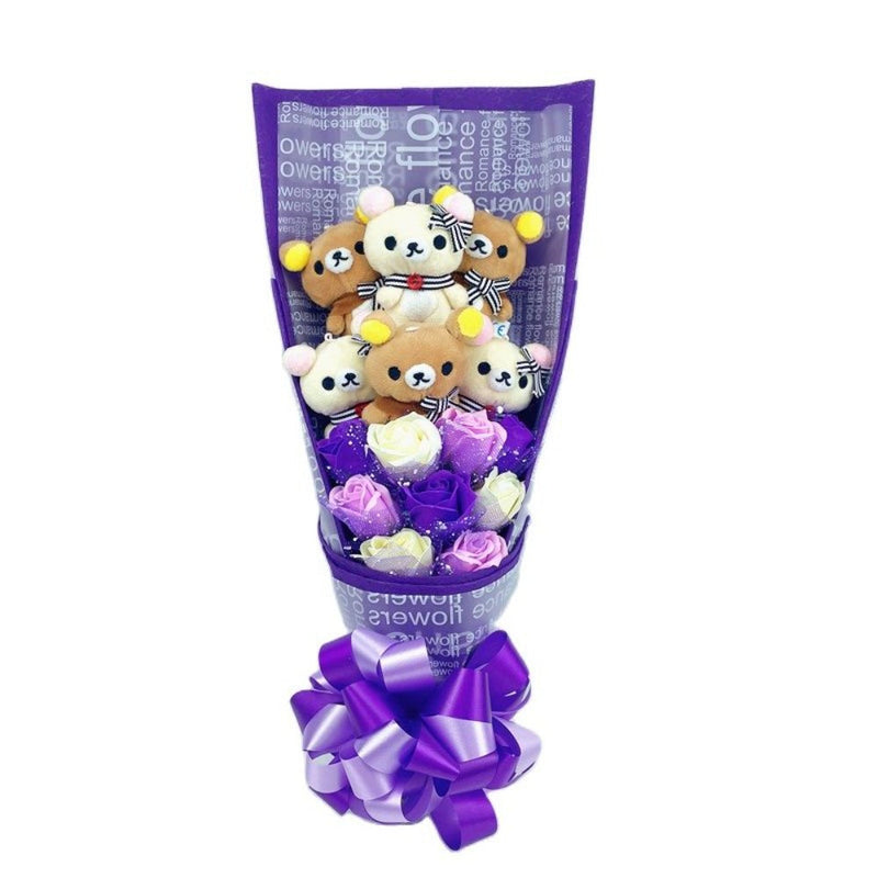 Rose Cute Teddy Bear Plush Bouquet Enchanted Flower, Rose Bears Gift