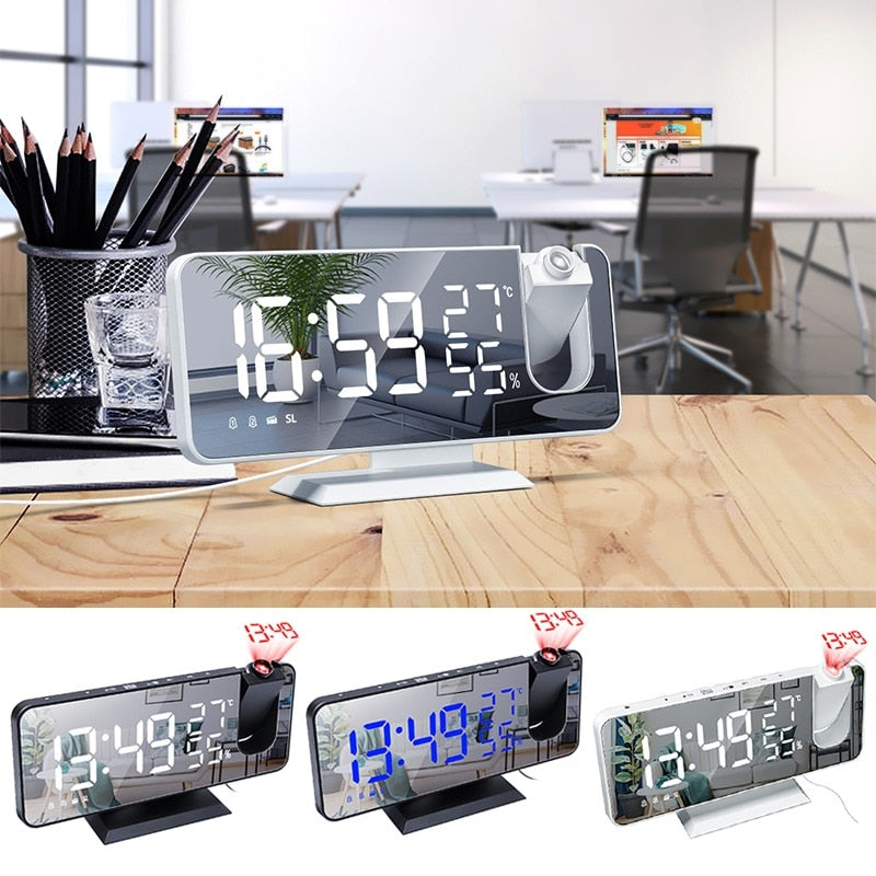 LED Digital Alarm Clock With Projection Display, Usb Charger Bedroom Clock, Large display radio clock