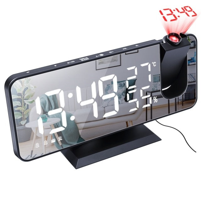 LED Digital Alarm Clock With Projection Display, Usb Charger Bedroom Clock, Large display radio clock