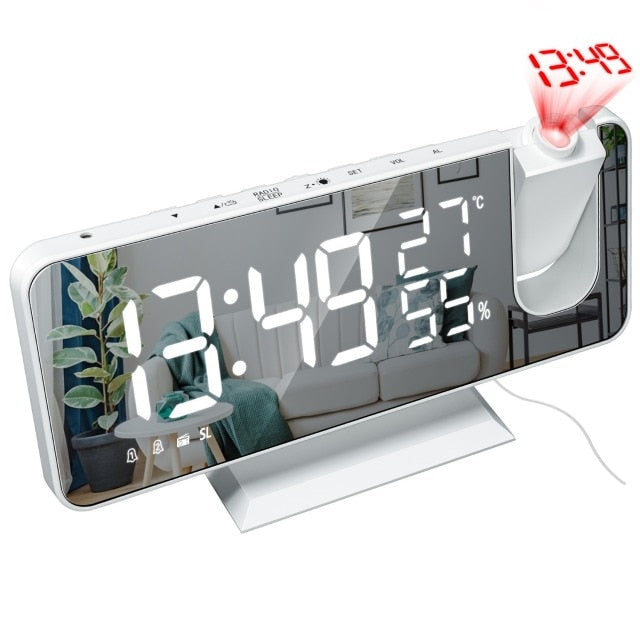 LED Digital Alarm Clock With Projection Display, Usb Charger Bedroom Clock, Large display radio clock