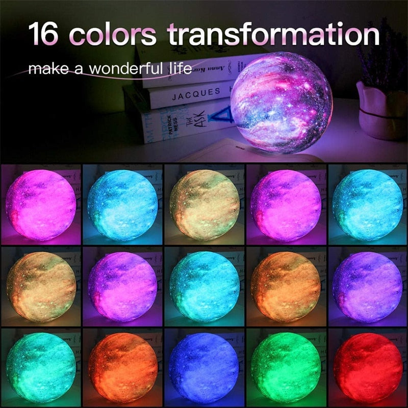 Original Galaxy Moon Lamp, 16 Colors Planet Night Light with Wooden Stand and Remote, LED 3D Star Moon Light