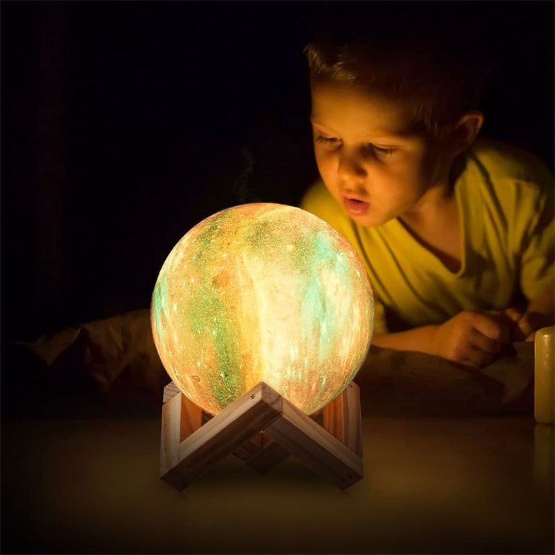 Original Galaxy Moon Lamp, 16 Colors Planet Night Light with Wooden Stand and Remote, LED 3D Star Moon Light