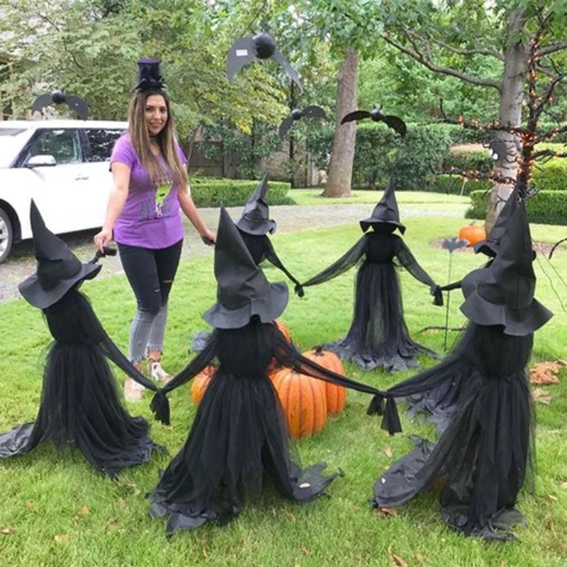 Halloween Witch Decorations - Lighted Halloween Witch Stake For Halloween Decoration - Holding Hands Witches Set of One Set of Three