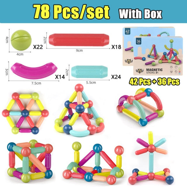 Big Size DIY Magnetic Toys Gift, Stick Building Blocks, Children Set Kids Magnets Bricks, Educational Balls & Rods