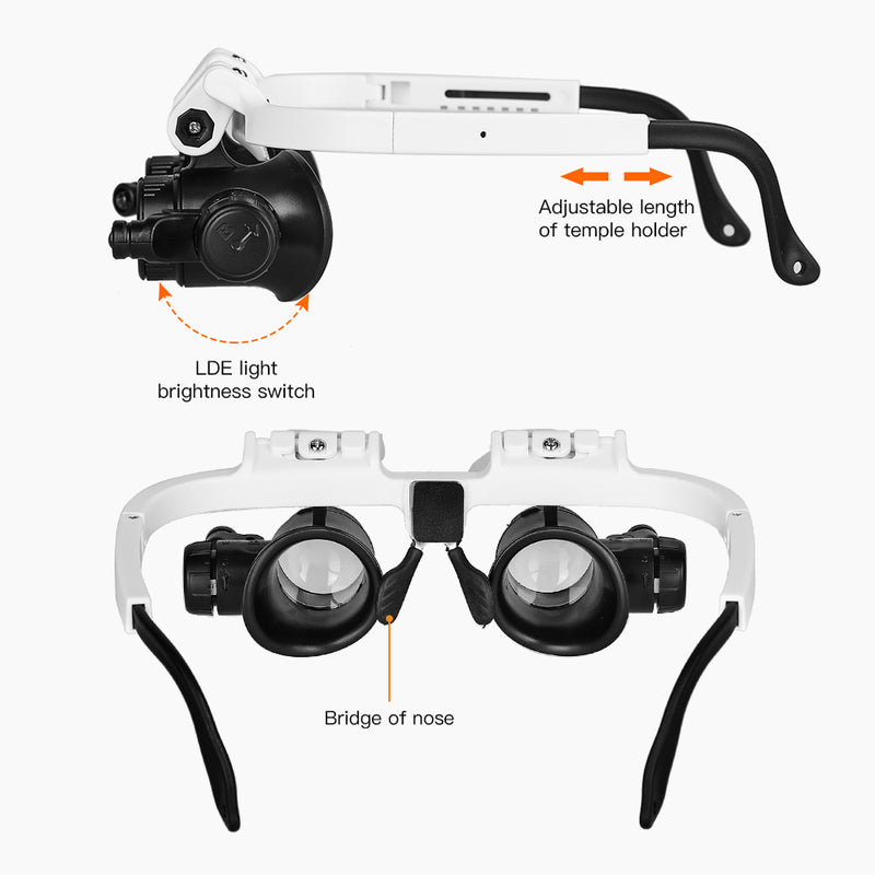 LED Glasses Magnifier 8x 15x 23x, Head-Mounted Illuminating Microscope Headband Repair LED Lamp Light