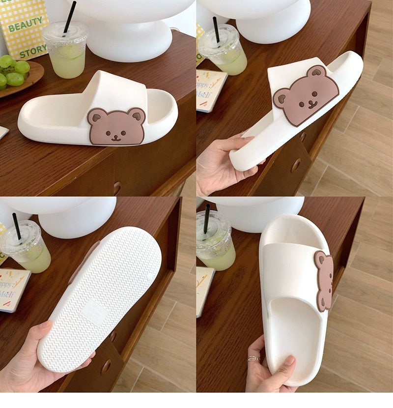 Women Men kids Cloud Slippers Sandals Beach Slides Flip Flops Cartoon Smile Bear Thick Soled Gym House Slipper for Indoor & Outdoor