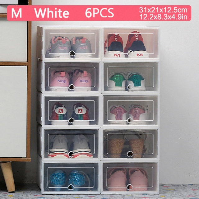 Shoe Storage Cabinet Rack, 6pcs Fold Plastic Shoe Boxes Storage Box Dustproof Shoe Organizer Box Superimposed Combination Shoe Cabinet