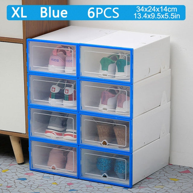 Shoe Storage Cabinet Rack, 6pcs Fold Plastic Shoe Boxes Storage Box Dustproof Shoe Organizer Box Superimposed Combination Shoe Cabinet