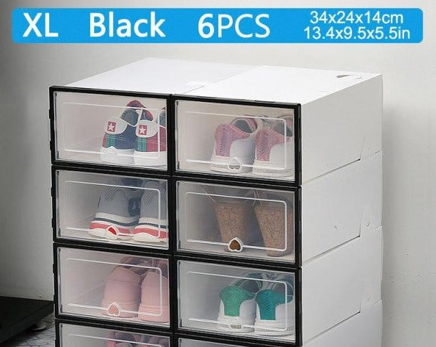 Shoe Storage Cabinet Rack, 6pcs Fold Plastic Shoe Boxes Storage Box Dustproof Shoe Organizer Box Superimposed Combination Shoe Cabinet