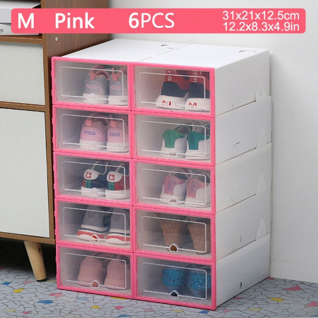 Shoe Storage Cabinet Rack, 6pcs Fold Plastic Shoe Boxes Storage Box Dustproof Shoe Organizer Box Superimposed Combination Shoe Cabinet