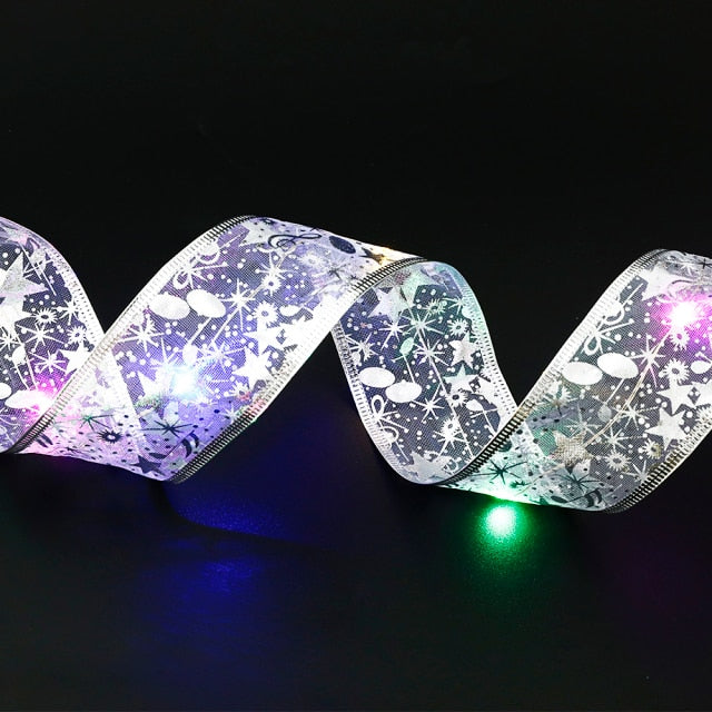 50 LED 5M Double Layer Fairy Lights Strings Christmas Ribbon Bows With LED Christmas Tree Ornaments New Year Navidad Home Decor