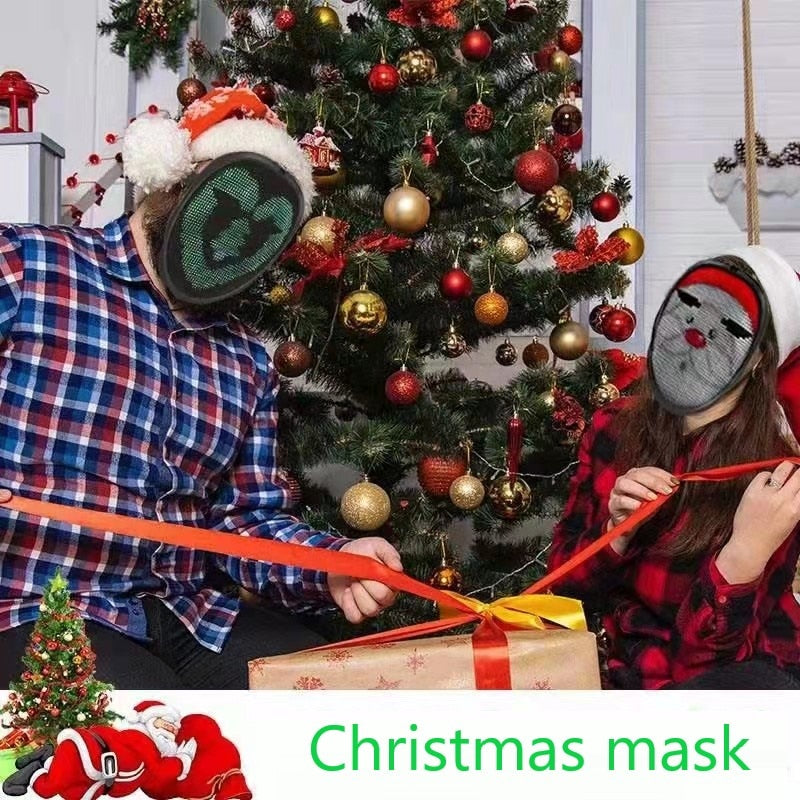 Xmas Bluetooth Compatible Led Glow-in-the-dark Mask Carnival Face Changing Glowing Party Christmas Mask Decoration