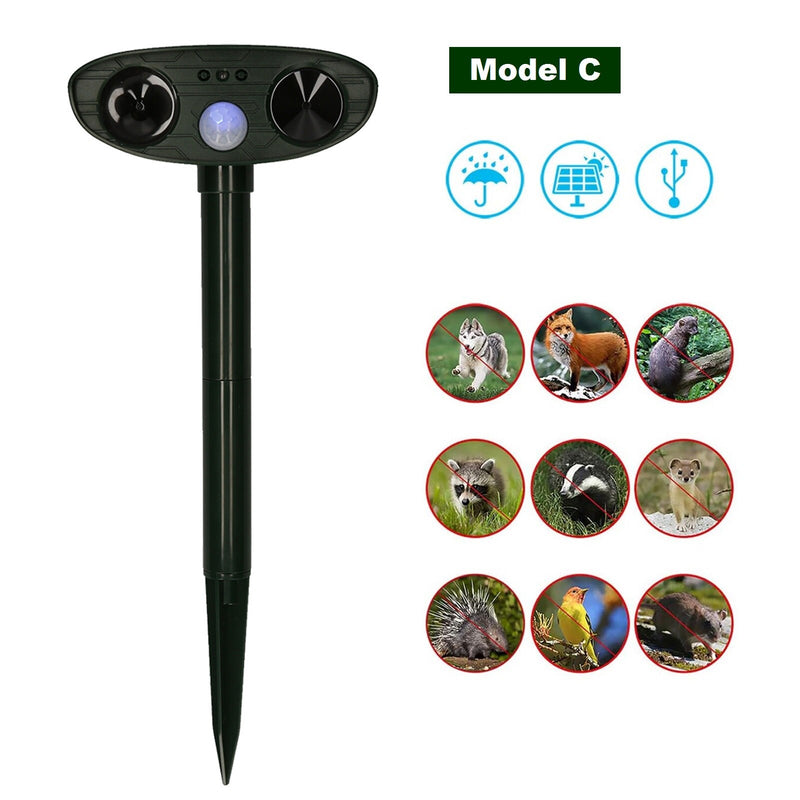 Waterproof Ultrasonic Chipmunk Repeller, Solar Powered Winter Pest Detterent Get Ride of Annoying Animals Dog Cat Bird deer