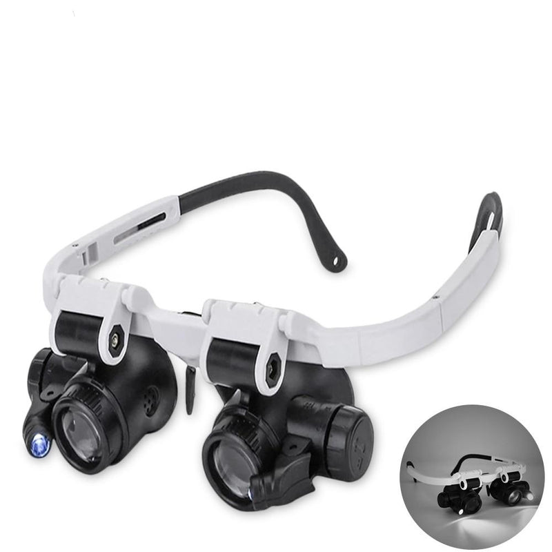 LED Glasses Magnifier 8x 15x 23x, Head-Mounted Illuminating Microscope Headband Repair LED Lamp Light