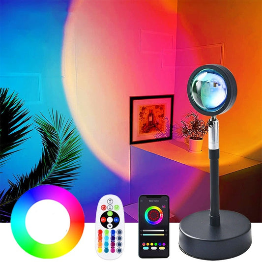 Sunset Lamp - RGB 16 Colors APP Remote Control Atmosphere Projection Led Night Light Rainbow For Home Bedroom Tiktok Background Decoration