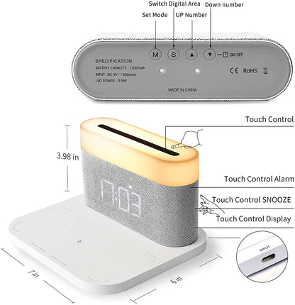 Wireless Charging Phone Lamp Digital Clock - Wireless Charger, Alarm Clock and LED Lamp