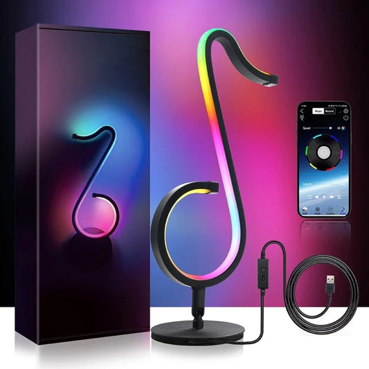 Musical Note RGB Night Lamp Simple Fashion Metal Black LED Table Light with USB Cord - RGB TikTok Symphony Table Desk Lamp