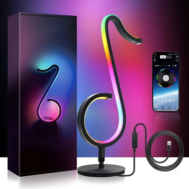 Musical Note RGB Night Lamp Simple Fashion Metal Black LED Table Light with USB Cord - RGB TikTok Symphony Table Desk Lamp