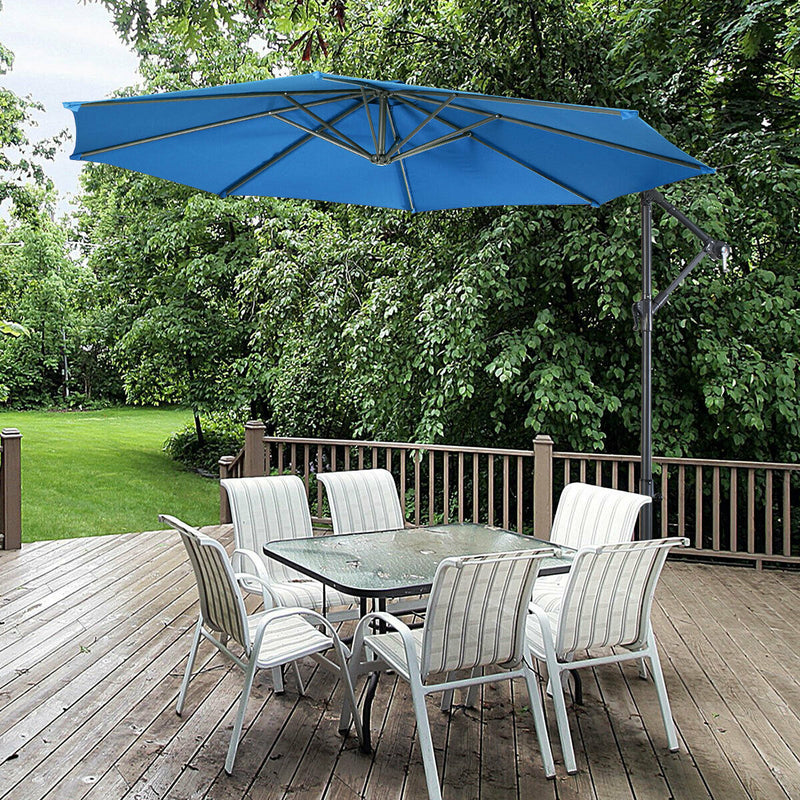 10" Hanging Umbrella Patio Sun Shade Offset Market W/T Cross Base Outdoor Furniture