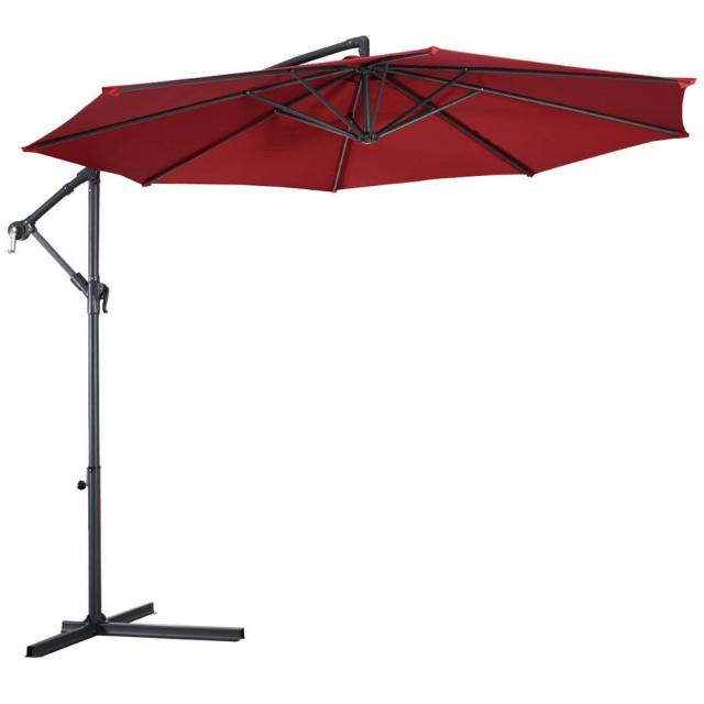 10" Hanging Umbrella Patio Sun Shade Offset Market W/T Cross Base Outdoor Furniture