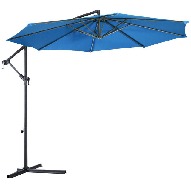 10" Hanging Umbrella Patio Sun Shade Offset Market W/T Cross Base Outdoor Furniture