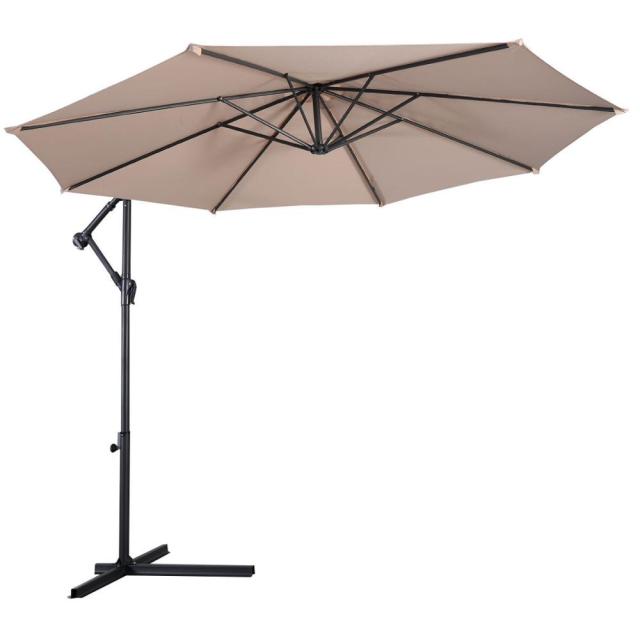 10" Hanging Umbrella Patio Sun Shade Offset Market W/T Cross Base Outdoor Furniture