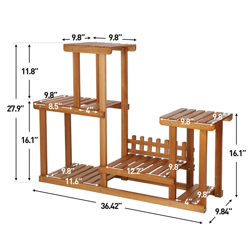 7 Shelves Pine Wood Plant Stand Modern Elegance Flowerpots Rack Movable Assembly