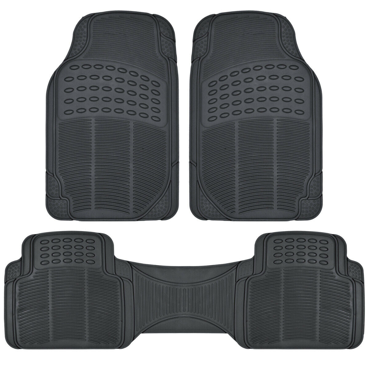 Car Floor Mats for Auto All Weather Rubber Liners Heavy Duty Fit Black 3pc Pack