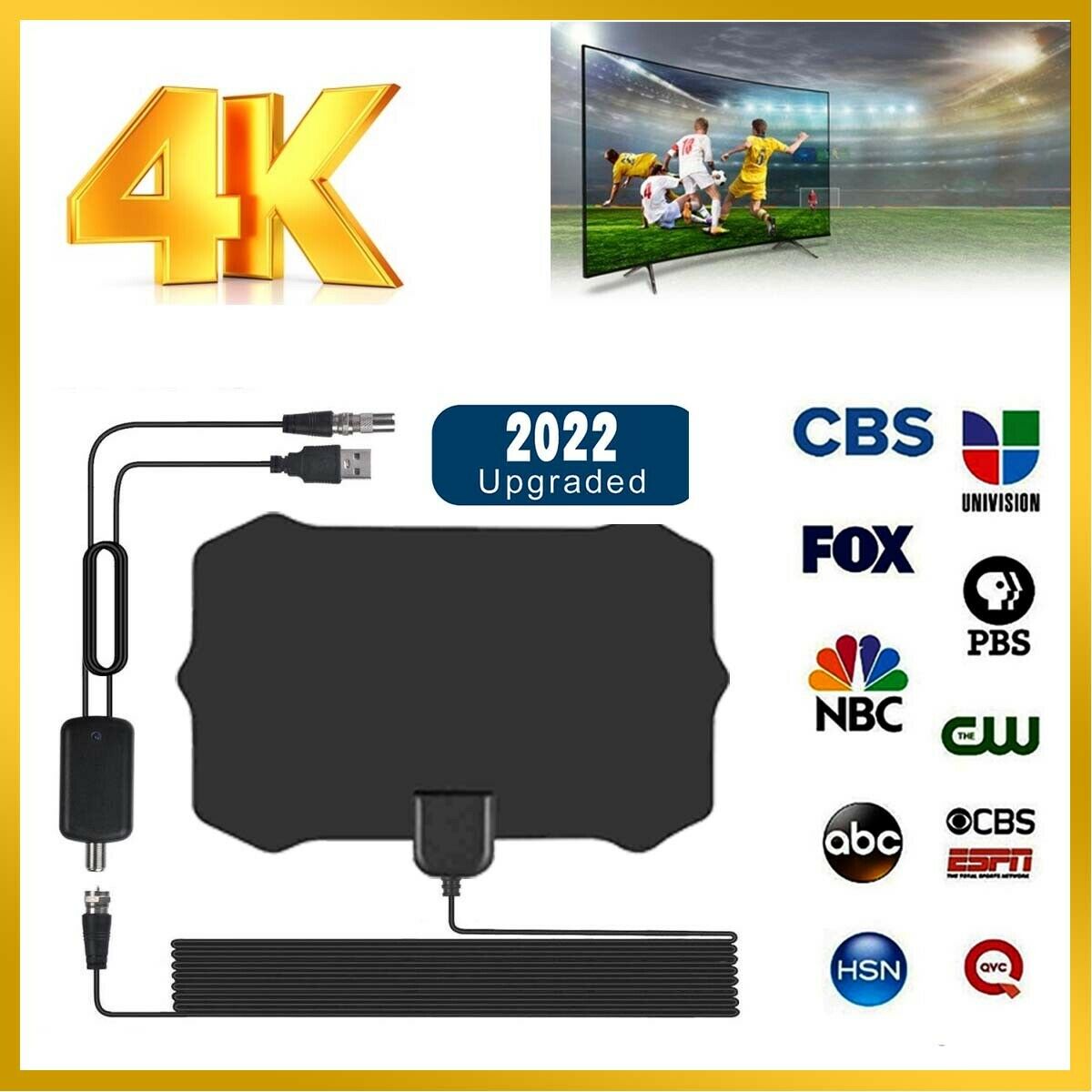 5600 Miles Indoor Digital TV Antenna Amplified HDTV W/ Signal Booster 4K 1080P - 2022 Upgraded Version
