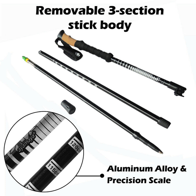 Aluminum Trekking Walking Hiking Stick Poles Adjustable Alpenstock Anti-Shock