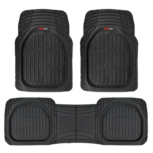 FlexTough Shell Rubber Floor Mats Black Heavy Duty Deep Channels for Car 3pc Set