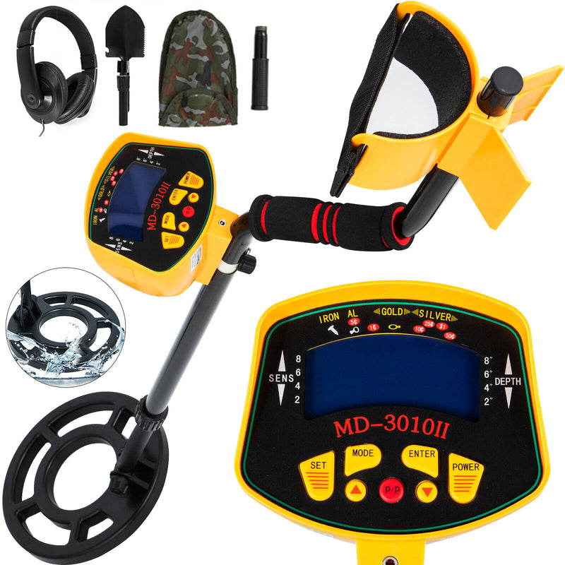 Metal Detector - Gold & Metals Digger/Finder - Powerful Handheld-Deep Waterproof Coil, LCD, Headphone, Shovel, Backpack